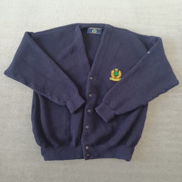 VTG Blarney Castle Knitwear Cardigan Sweater Mens L Blue Wool Irish Embroidered - Picture 10 of 10